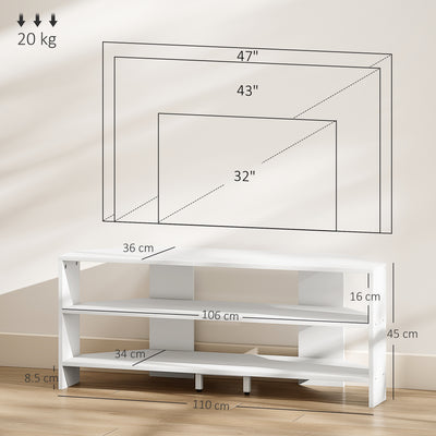 HOMCOM Corner TV Stand with 2 Open Shelves for 47 Inch TV - White 