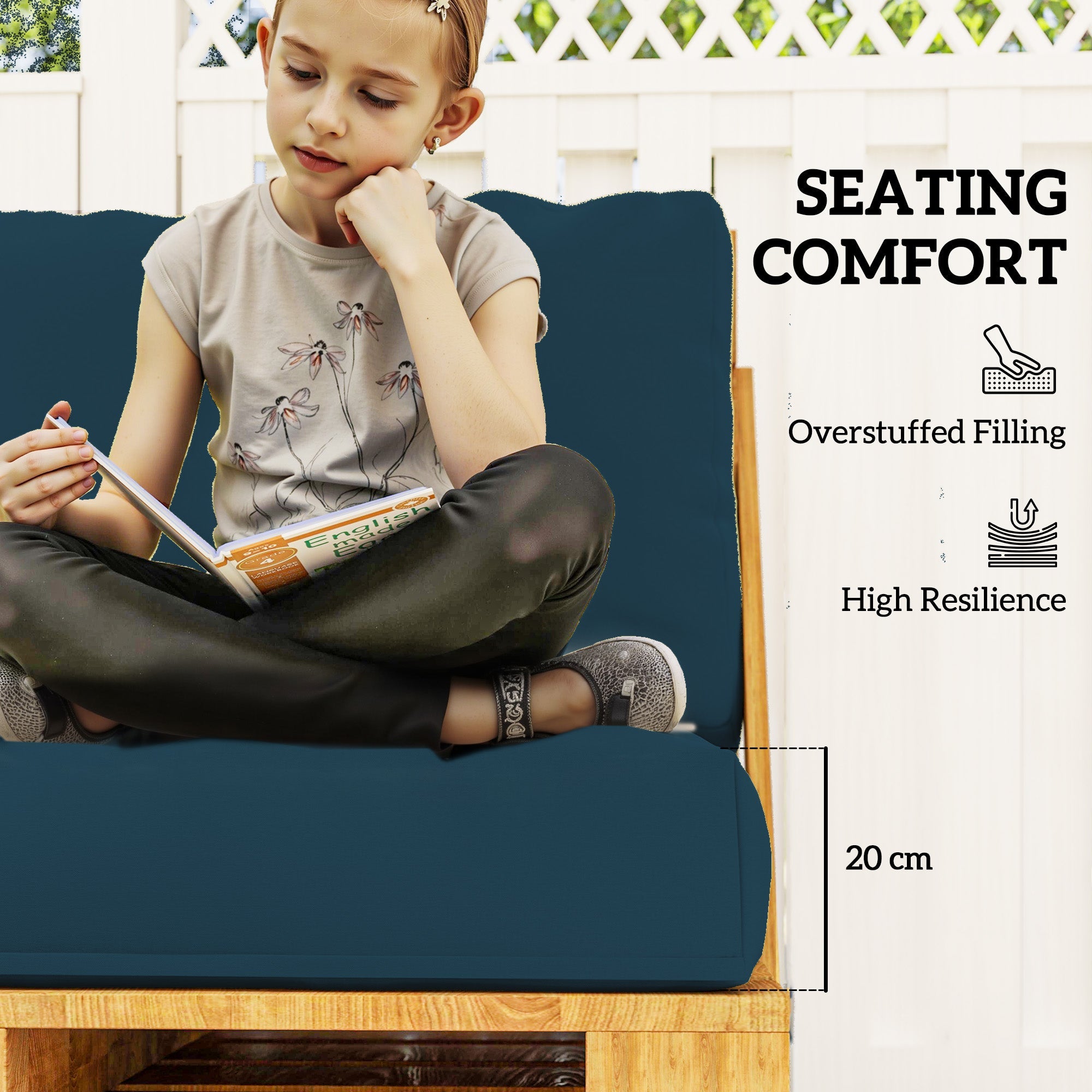 Outsunny 2 Seater Pallet Furniture Cushions Pallet Cushions, UPF20+ 220gsm Fabric, 20 cm Thick Outdoor Seat Pads, Navy Blue 