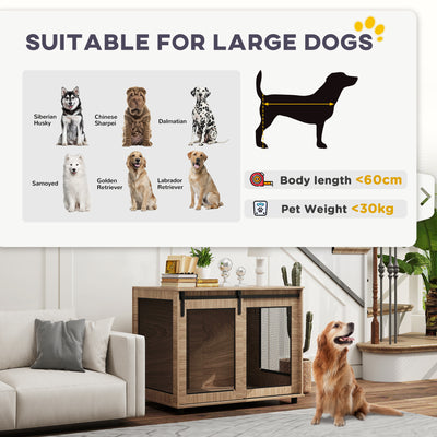 PawHut Dog Crate Furniture with Sliding Door for Large Dogs, 98 x 60 x 78cm, Walnut Brown 