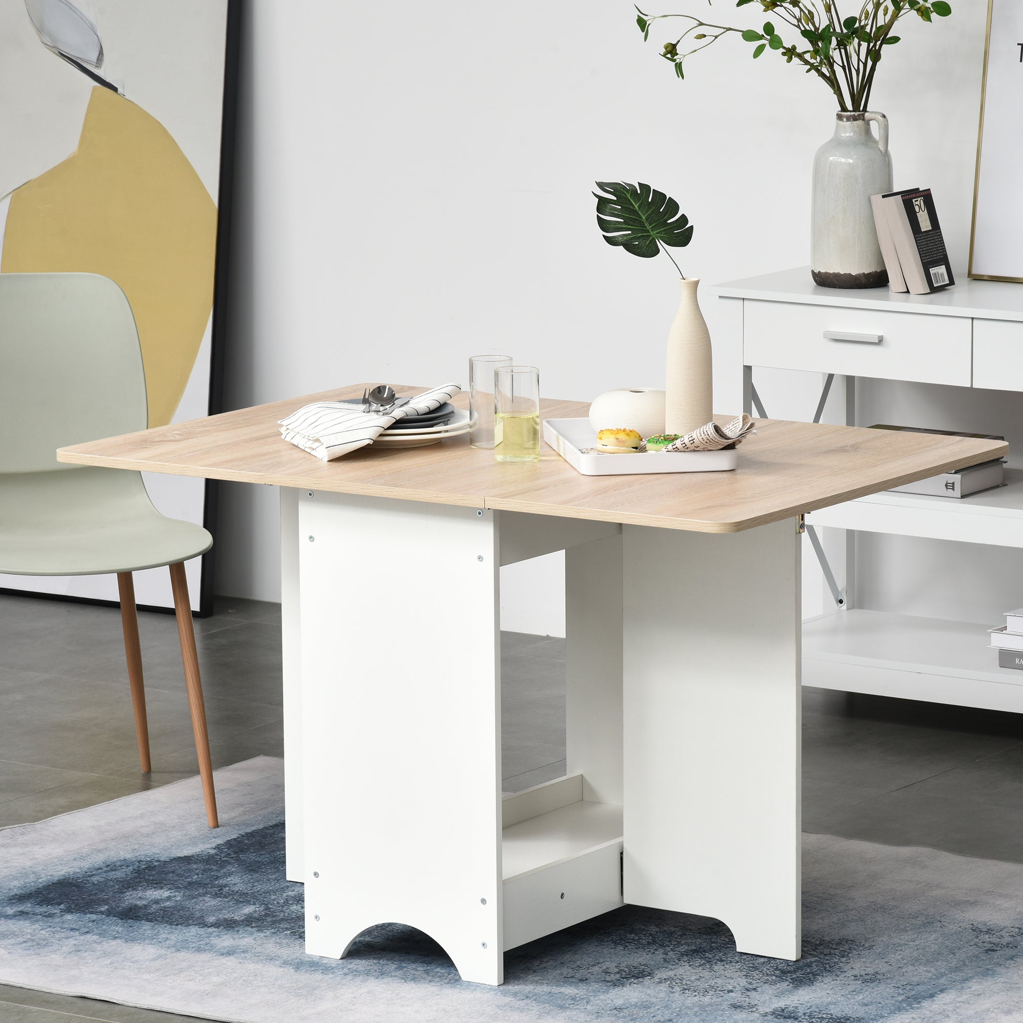 HOMCOM Foldable Dining Table Drop-Leaf Folding Desk Side Console with Storage Shelf for Kitchen,Dining Room 