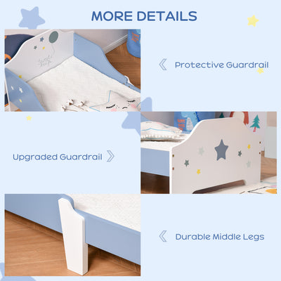 HOMCOM Toddler Bed Frame, Kids Bedroom Furniture for Boys Girls with Safe Guardrails, Low Junior Blue 
