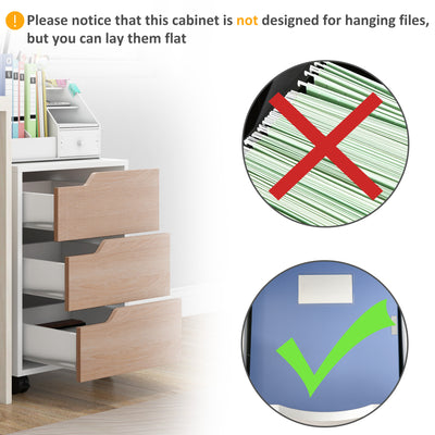 HOMCOM 3 Drawer Mobile File Cabinet, Vertical Filing Cabinet with Wheels for Home Office, Oak 