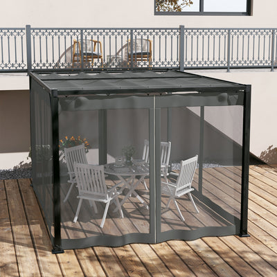 Outsunny 3 x 4m Aluminium Frame Pergola, with Retractable Roof - Dark Grey 