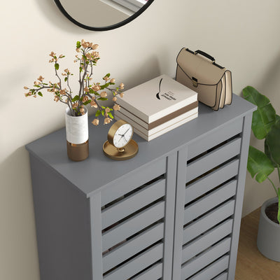 HOMCOM Narrow Shoe Cabinet for Entryway, 5-Tier Slim Shoe Storage Cabinet with 2 Slatted Doors and Adjustable Shelves Grey 