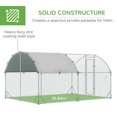 PawHut Walk In Chicken Run with Chicken Activity Shelf and Cover, 2.8 x 3.8 x 2m 