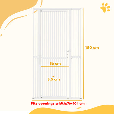 PawHut 180cm Extra Tall Pet Gate with 3.5 cm Narrow Gap, Pressure Mounted No Drilling Cat Gate for Doorways, 76-104cm Width 