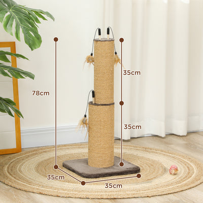PawHut 78cm 2-in-1 Cat Scratching Post with 3 Toy Feathers, Brown 