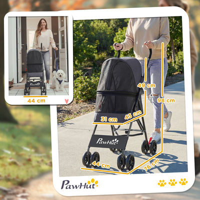 PawHut Dog Stroller, Foldable Cat Dog Pram for Miniature Breeds, Pet Stroller with Brake, Mesh Windows, Dark Grey 