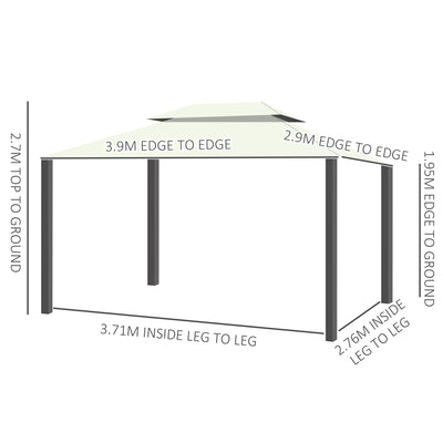 Outsunny 4 x 3 m Aluminum Garden Gazebo, Double Roof Outdoor Gazebo Canopy Shelter with Netting & Curtains for Garden, Lawn, Backyard and Deck, Cream 
