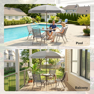 Outsunny 6 Piece Garden Dining Set with Umbrella, Patio Sets with Parasol, 4 Folding Dining Chairs, Dark Grey 