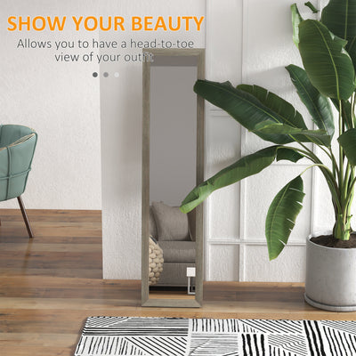 HOMCOM Rustic Full Length Mirror, Hanging and Freestanding Floor Mirror, Farmhouse Decorative Wall Mirror, for Living Room, Bedroom, 157 cm, Grey 
