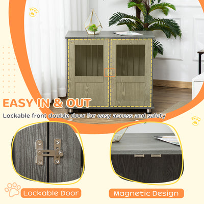 PawHut Dog Crate Table for Medium and Large Dogs with Magnetic Door for Indoor Use, 85 x 55 x 75 cm, Grey 