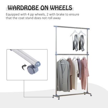 HOMCOM Heavy Duty Clothes Hanger Garment Rail Hanging Display Stand Rack w/ Wheels Adjustable 