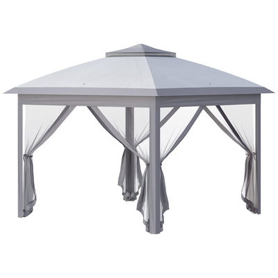 Outsunny 3.3 x 3.3m Pop Up Gazebo, Double Roof Foldable Canopy Tent with Zipped Mesh Sidewalls, Height Adjustable and Carrying Bag, Event Tent for Patio Garden, Grey 