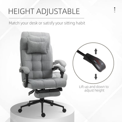Vinsetto Office Chair with Footrest Ergonomic Office Chair with Armrests Lumber Support and Headrest Light Grey 