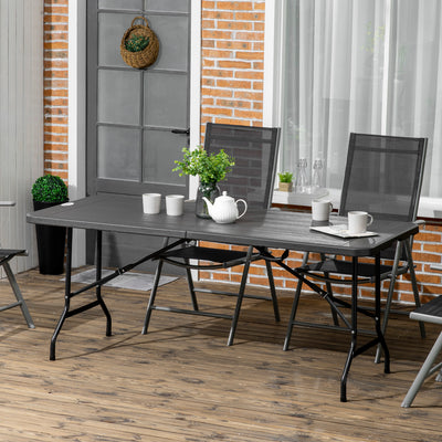 Outsunny Folding Garden Dining Table for 6, Rectangular Outdoor Dining Table with HDPE Tabletop, Foldable Garden Table with Steel Frame for Balcony, Porch, Charcoal Grey 