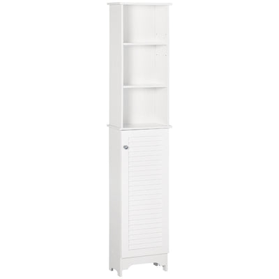HOMCOM Tall Bathroom Cabinet Storage Cupboard Floor Standing Home Bathroom Furniture w/ 6 Shelves 165H x 34W x 20D cm White 