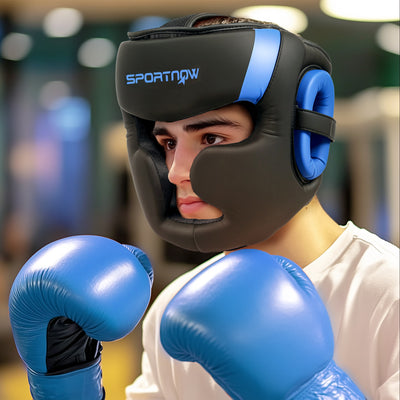 SPORTNOW Boxing Headguard, Boxing Headgear Helmet with Adjustable Strap for Full Face Protection for Kickboxing Sparring Martial Arts Karate Taekwondo, Blue 