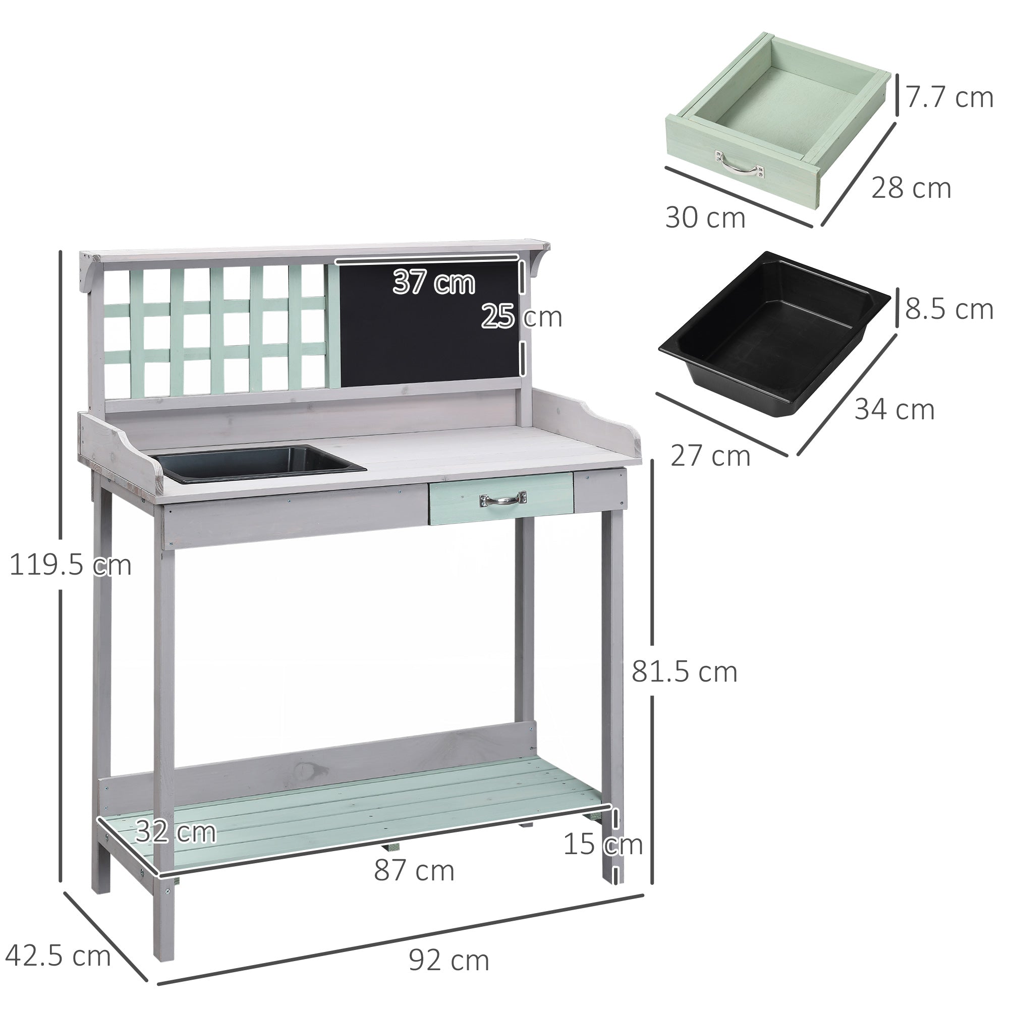HOMCOM Garden Potting Table with Sink, Blackboard and Drawer, Wooden Planting Work Bench Workstation Outdoor Tool Storage Shelves 