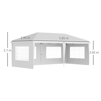 Outsunny 3 x 6m Pop Up Gazebo, Height Adjustable Marquee Party Tent with Sidewalls and Storage Bag, White 