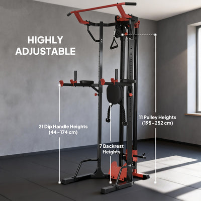 SPORTNOW Power Tower with Lat Pull Down Machine, Pull Up Bar, Dip Station, Adjustable Height Power Pack for Home Gym 