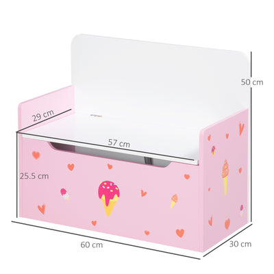 ZONEKIZ 2-in-1 Kids Storage Bench, Toy Box w/ Safety Rod - Pink 