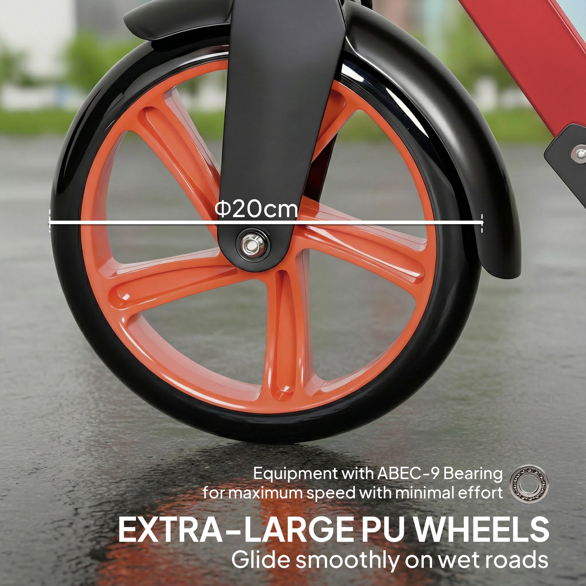 HOMCOM One-click Folding Kick Scooter for 14+ w/ Adjustable Handlebar, Push Scooter with Kickstand, Dual Brake System, Red 
