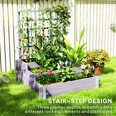 Outsunny 3 Tier Garden Planters with Trellis for Vine Climbing, Wooden Raised Beds, 95x95x110cm, Grey 