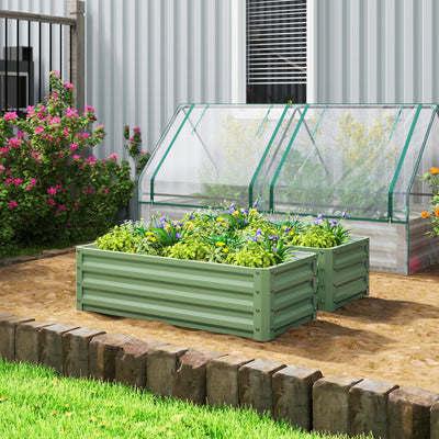 Outsunny Set of Two 110 x 50cm Steel Planter Boxes -  Light Green 