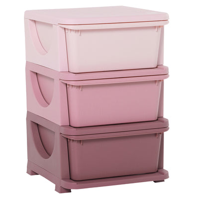 HOMCOM Kids Storage Units with 3 Drawers 3 Tier Chest Vertical Dresser Tower Toy Organizer for Nursery Playroom Kindergarten Pink 