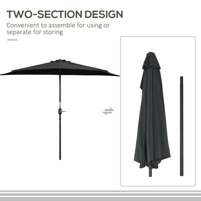 Outsunny 2.7m Garden Half Parasol, Outdoor Balcony Umbrella with 5 Steel Ribs, Patio Sun Shade, Black 