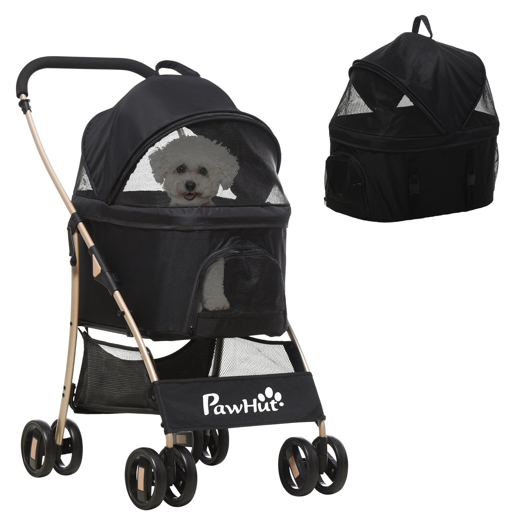 PawHut 3 In 1 Detachable Pet Stroller, for Extra Small and Small Dogs - Black 