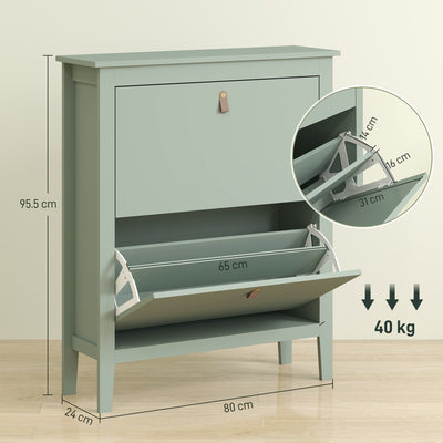 HOMCOM Modern Two-Drawer Shoe Cabinet - Green 