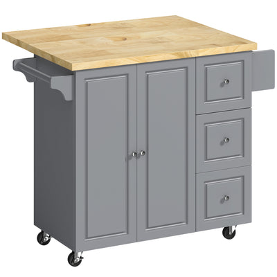 HOMCOM Kitchen Island on Wheels, Rolling Kitchen Storage Trolley with Drop Leaf, Drawers, Towel and Spice Rack, Grey 