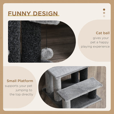 PawHut 3-step Pet Stairs with Scratching Posts, Platforms, Toy Ball, Grey 