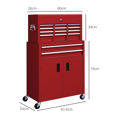 HOMCOM Portable Tool Box, Metal Tool Chest on Wheels with 6 Drawers for Garage and Workshop, Red 