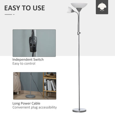 HOMCOM Modern Floor Lamp, Uplighter 2-Light Tall Standing Lamp with Adjustable Heads,  for Living Room, Bedroom, Office 