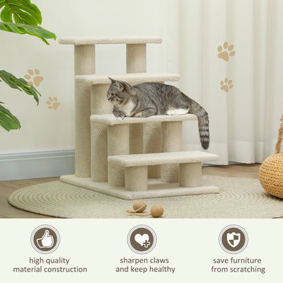PawHut Dog Steps for Bed 4 Step Pet Stairs for Sofa Dog Cat Climb Ladder 63x43x60 cm Cream 