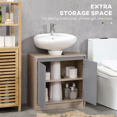 HOMCOM Under Sink Storage Cabinet Floor Standing Cupboard w/ Adjustable Shelf Bathroom Cabinet 2 Doors Versatile Style Grey 