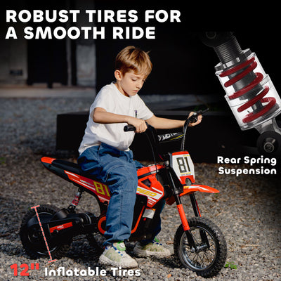 AIYAPLAY Kids Electric Motorbike, 24V Ride On Motorcycle with 3 Speeds and Rear Suspension, Dirt Bike for 8-12 Years Old, Red 