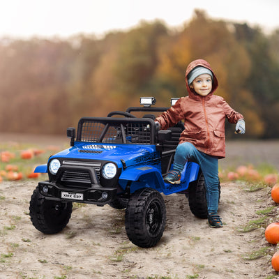 AIYAPLAY 12V Battery Powered Kids Ride-On Car, Electric Truck w/ Spring Suspension, Remote, Music, Horn, Lights, Blue 