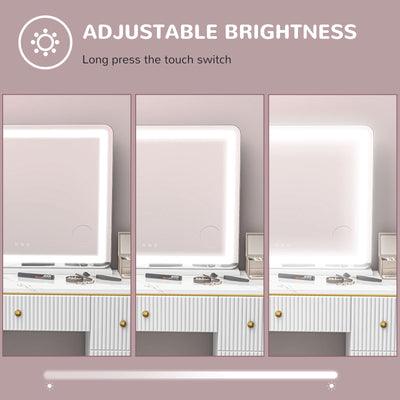 HOMCOM Vanity Mirror with Lights, Large Lighted Makeup Mirror with 3 Colour Lighting Modes, 10X Magnifying, USB Charging Port, Touch Screen, Tabletop or Wall Mounted Design for Bedroom, White 