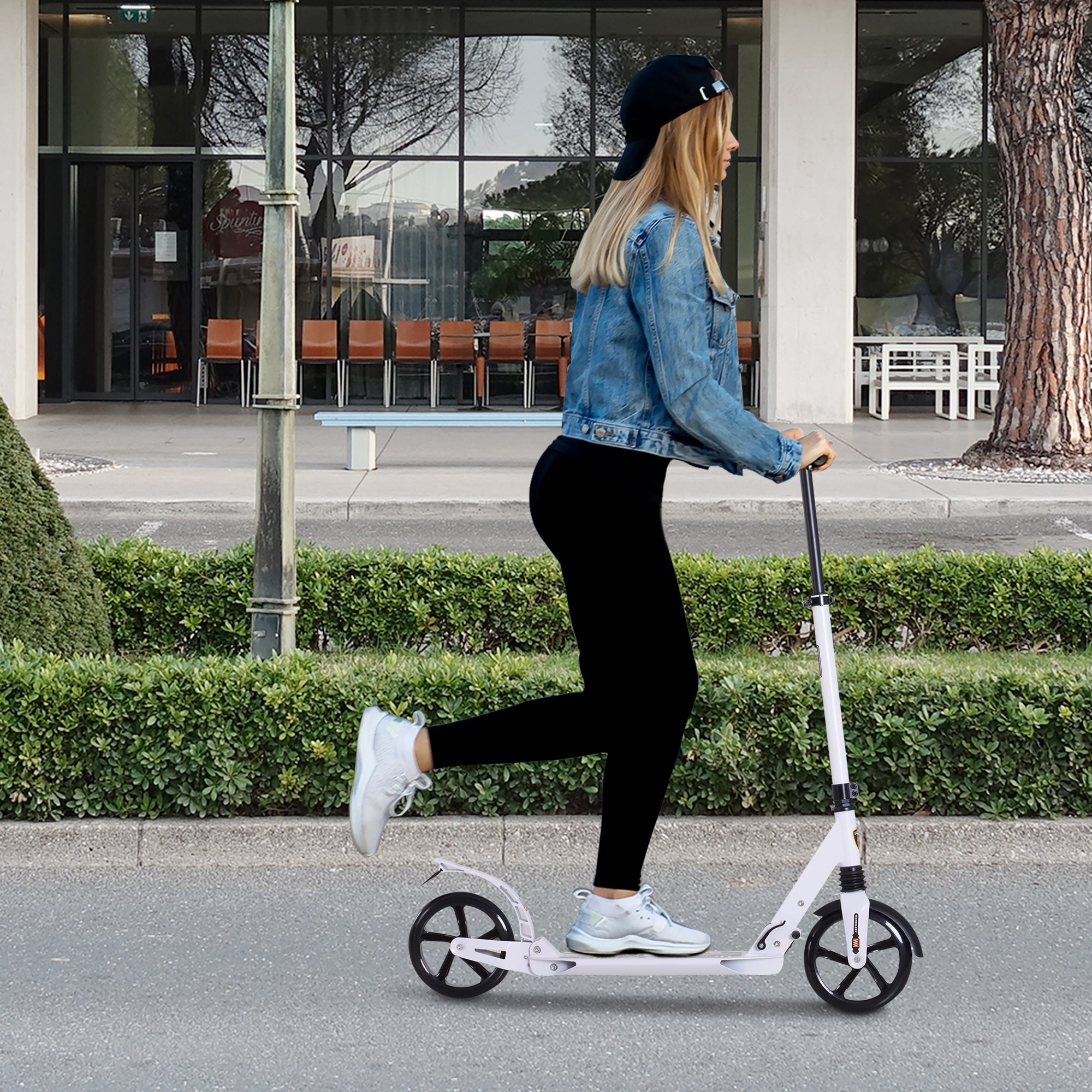HOMCOM Folding Kick Scooter, Adjustable Ride On Scooter with 200mm Big Wheels and Double Shock Absorption, Urban Scooter for 14+ Teens Adult- White 