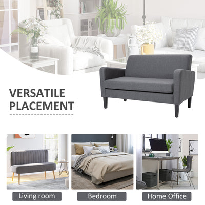 HOMCOM Linen Modern-Curved 2-Seat Sofa Loveseat w/ Thick Cushion Wood Legs Foot Pads Single Compact Home Furniture Grey 