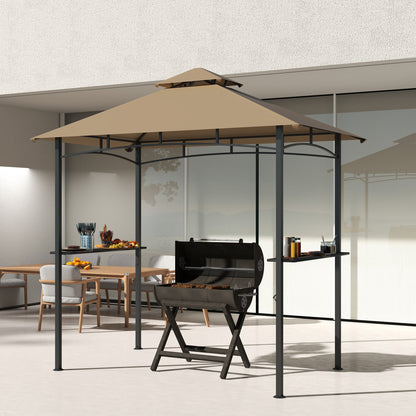 Outsunny 2.5M (8ft) New Double-Tier BBQ Gazebo Shelter Grill Canopy Barbecue Tent Shelter Patio Deck Cover - Khaki 