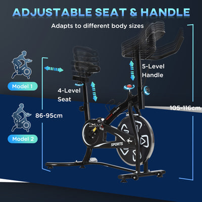 HOMCOM Indoor Stationary Exercise Bike 6kg Flywheel Fitness Cardio Workout Bke Trainer for Home Gym w/ Adjustable Resistance LCD Monitor Pad and Bottle Holder Black 