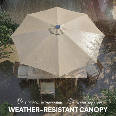 Outsunny 3 m Garden Parasol Umbrella with 112 Solar Powered LED Lights, Patio Umbrella with Crank Handle, Beige 