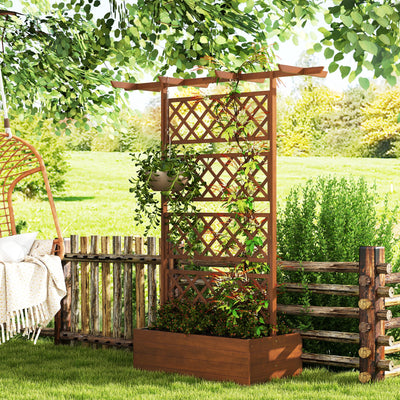 Outsunny Wooden Trellis Planter Box, Raised Garden Bed to Grow Vegetables, Herbs and Flowers, Orange 