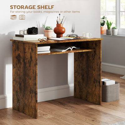 HOMCOM Boxy Work Desk, with Shelf - Wood-Effect 