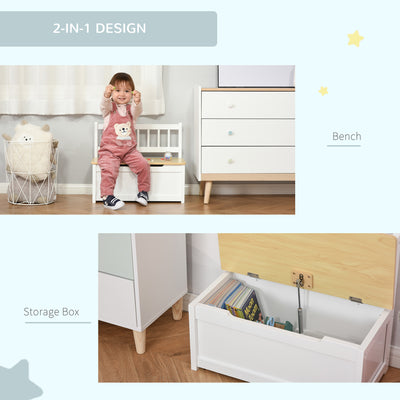HOMCOM 2 In 1 Wooden Toy Box, Seat Storage Bench, Storage Chest Cabinet Organiser, with Safety Pneumatic Rod 
